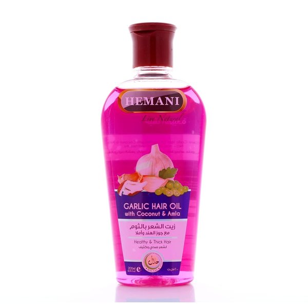 Hemani Hair Oil 200mL (6.76 FL OZ) Natural Solution for Strong and Shiny Hair (Garlic with Coconut & Amla)