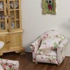 Dollhouse Couch with Pillow 1 12 Scale Miniature Sofa Arm Chair Living Room Furniture Wooden Fabric Frame Single Reading Chair Artificial House Room Scene Decoration (Pink)