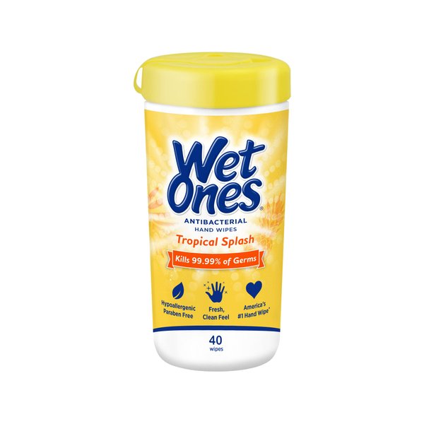 Wet Ones Antibacterial Hand Wipes, Tropical Splash Wipes | Antibacterial Wipes, Hand Sanitizer Wipes, Wet Ones Wipes, 40 ct. Canister