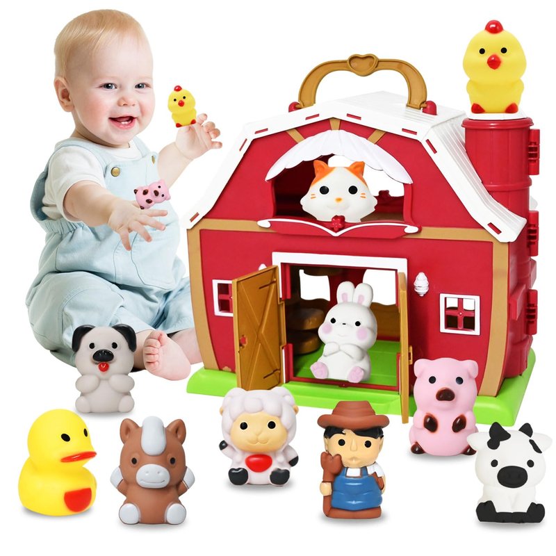 Big Red Barn Toy Farm Animal Finger Puppets for 1 2 3 4 5 Years Old ...