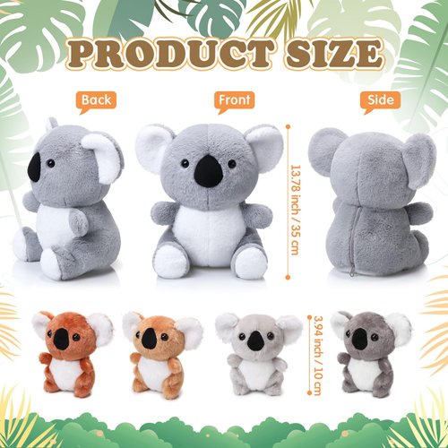 Lenwen Christmas 5 Pcs Koala Bear Plush Toys 13 Inch Mommy Koala Stuffed Animal with 4 Cute Babies in Zippered Belly Soft Cuddly Koala Plushies for Birthday Baby Shower Party Favors Home Sofa Decors