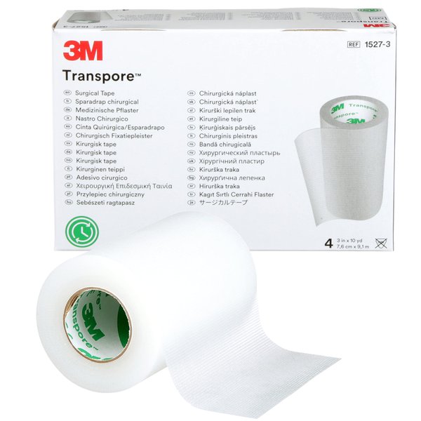 Transpore Medical Tape, Clear Plastic - 3 in. X 10 Yards - Box of 4