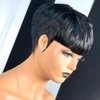 QiaQiaRing Pixie Cut Wig Human Hair Wigs For Black Women Short Layered Pixie Cut Wigs Full Machine Made Wigs Brazilian Virgin Human Hair Wigs For Women Glueless Wigs Natural Black Color