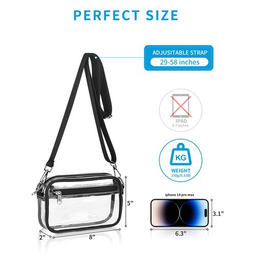 Clear Bag Stadium Approved, Clear Purse with Removable Strap, Clear Crossbody Bag for Concert Event Work Festival