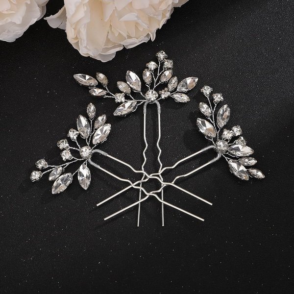 Teyglen 3pcs Crystal Bride Wedding Hair Pins Bridal Rhinestone Hair Pins Set Handmade Blue Black Red Crystal Hair Pieces Wedding Hair Accessories for Bride Women Girls (Silver)