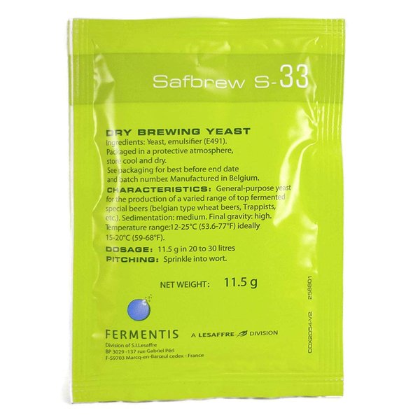 Fermentis HF-QBDC-W0OI Safbrew S-33 Dry Yeast - 11.5g