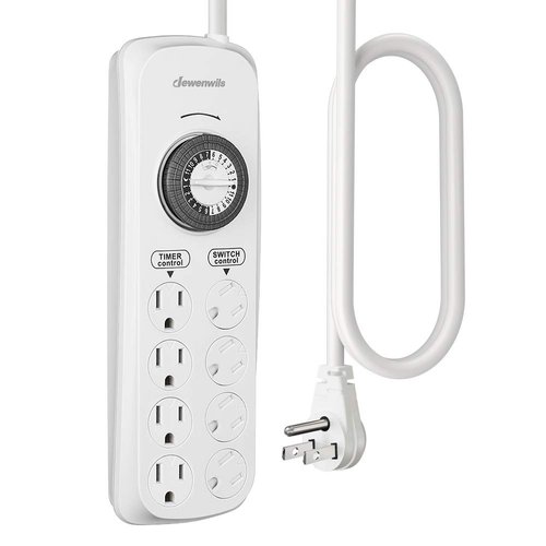 DEWENWILS Mechanical Timer Power Strip with 8 Outlets, Flat Plug, 6ft Long Cord, Overload Protection, Indoor Timer for, Bearded Dragon Tanks, Aquarium, Grow Lights, Plants, Reptile Light, UL Listed