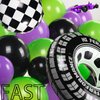 Truck Theme Purple and Green Black Balloon Garland Arch Kit with Big Wheels checkered star mylar foil balloons For Kids 2th 3th 4th Boy Birthday Truck Race Car Party Decorations