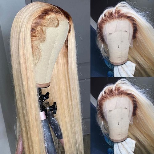 ANDRIA Lace Front Wigs Straight Hair Glueless Lace Wigs Synthetic Long Silk Straight Natural Wig Heat Resistant Fiber Ombre 613 Blonde Colorful Wig With Baby Hair For Black Women 24 Inches