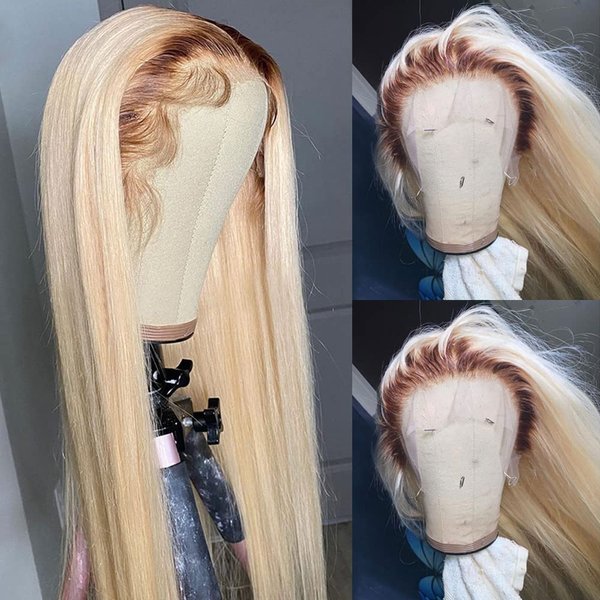 ANDRIA Lace Front Wigs Straight Hair Glueless Lace Wigs Synthetic Long Silk Straight Natural Wig Heat Resistant Fiber Ombre 613 Blonde Colorful Wig With Baby Hair For Black Women 24 Inches