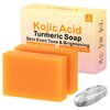 HOYEHOLA Kojic Acid Turmeric Soap Bar - Dark Spot Remover for Face Even Skin Tone, Moisturizing & Nourishing Natural Ingredients 2Pack with Soap Dish