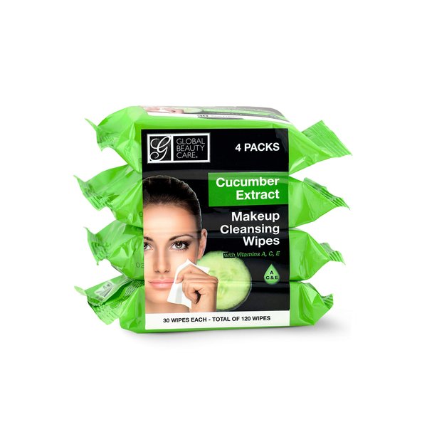 Global Beauty Care Cleansing Makeup Removal Wipes Bulk - Great for travel toiletries - 120 Count (4-Pack) (Cucumber)