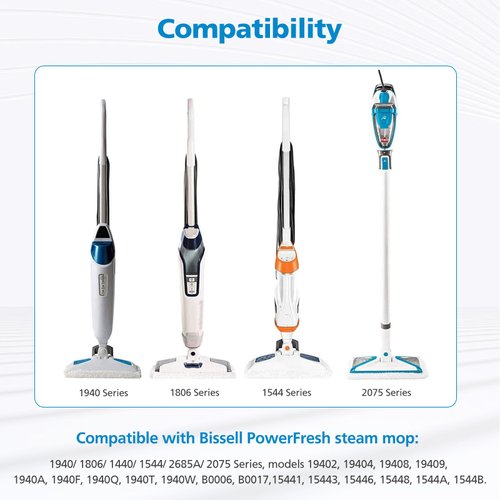 6 Pack 1940 Bissell Steam Mop Pads for Bissell PowerFresh Steam Mop 1806 1544 1440 2075A 2685A 1940W 19404 Series, Model 19402 19408 1940a 1940f 1940q 1940t B0006 B0017, Part #5938#203-2633