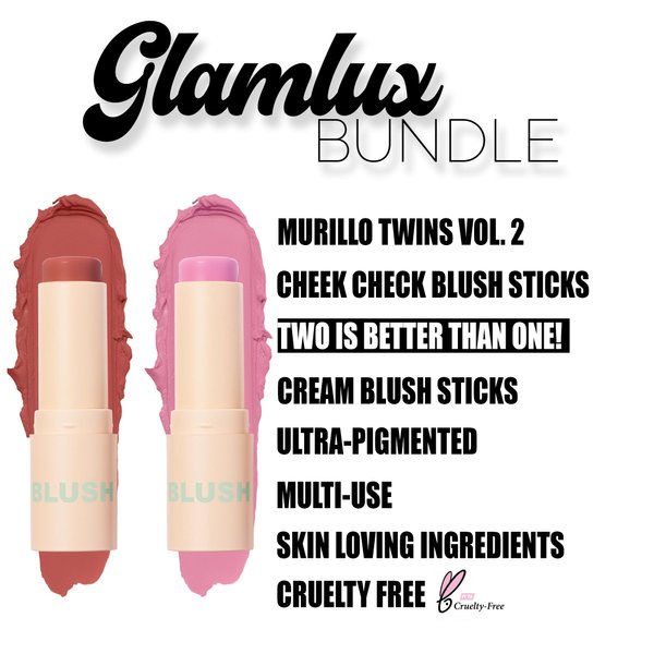 Glam Lux Beauty Bundle by Beauty Creations X Murillo Twins Vol. 2 Cheek Check Blush Stick Cream Blush & Ultra Pigmented Cheek & Lips & Pink Collagen Lip Mask