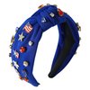 Gmmidea 4th of July Headband for Women Girls American Flag Jeweled Knotted Headband Rhinestone Star Flag Patriotic Headband Wide Top Cute Independence Day Hair Band A-Blue