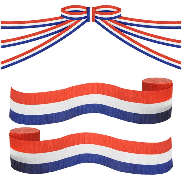 Patriotic Party Red, White, & Blue Stripe Crepe Paper Streamer Decoration, 30 Feet Long (Pack of 2)