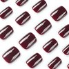 Wine Red Press on Nails Short Square SWEKKE Fake Nails Full Cover Fall False Nails with Nail Glue Red Solid Color Glossy Glue on Nails Acrylic Nails Artificial Nails for Women Girls 24Pcs