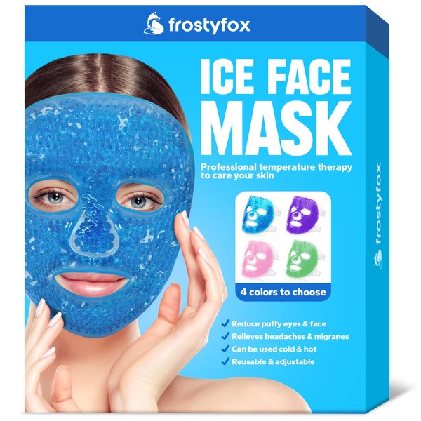 FrostyFox Ice Face Mask, Ice Mask for Face, Face Ice Pack Reduce Face Puff, Dark Circles, Gel Beads Hot Heat Cold Compress Pack, Face SPA for Women Sleeping, Pressure, Headaches, Face Skin Care (Blue)