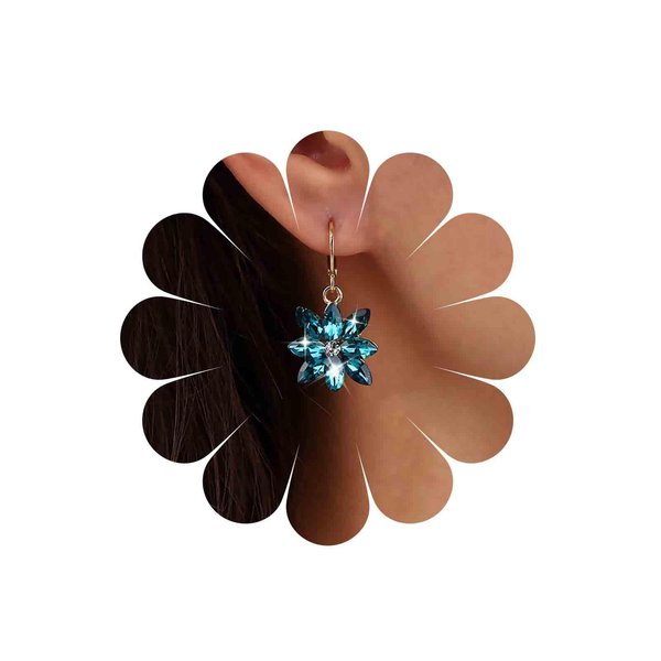 Sttiafay Vintage Blue Crystal Flower Earrings Sapphire Drop Earrings Rhinestone Flower Hoop Earrings Blue Gem Flower Stud Earrings Jewelry for Women and Girls