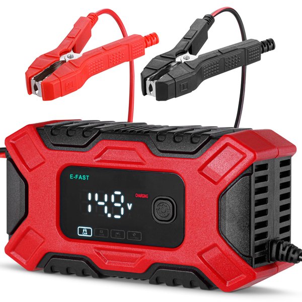 Mata1 Car Battery Charger (12V / 6A), Automotive Trickle Charger for Lead Acid Batteries, Smart LCD Display w/ 4 Charging Modes, Automobile Maintainer for Car, Motorcycle, Lawn Mower, RV & ATV