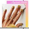 Gold Press on Nail Square Fake Nail Glue on Nail Gold Mirror Nail Design Artificial False Nails Short for Women Girls Stick On Nail for Acrylic Nails