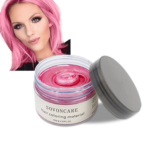 SOVONCARE Pink Hair Styling Wax, Temporary Hair Color Cream for DIY Hairstyle, Cosplay, Halloween, Date - 4.23 oz