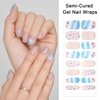 SILPECWEE Semi Cured Gel Nail Strips (Leisure Beach - 16 PCS), French, Rainbow Gel Nails Stickers Full Nail Wraps Need UV Light, Salon Quality & Easy to Use - with Prep Pads, Files, Wood Stick