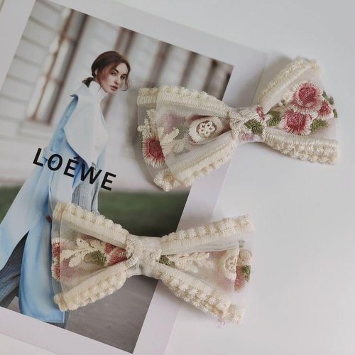 Lace Hair Bows French Barrette Hair Clip Hair Scrunchie Cute Gifts for Women Girls Party Decorations (Style3-2Pcs)