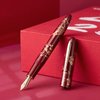 HONG DIAN Hongdian N23 Red Rabbit Fountain Pen, Iridium Extra Fine Nib Gold Trim, New Year Lucky Rabbit Carving Design, Smooth Writing Pen with Converter and Metal Pen Box Set,