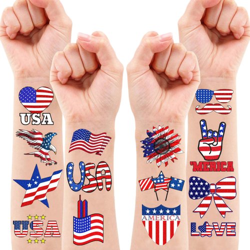 85 PCS America USA Temporary Tattoos Freedom Party Themed Patriotic Birthday Party Decorations Favors Supplies Decor American Flag 4th of July Tattoo Stickers for Kids Adults Prizes