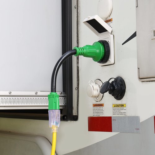 RVGUARD 30 Amp to 110 Volt RV Adapter Cord with Locking Connector 12 Inch, NEMA 5-15P to NEMA L5-30R Electrical Power Adapter with LED Power Indicator, Green, ETL Listed