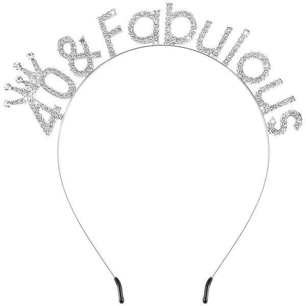 Atoden 40th Birthday Decorations for Women 40 and Fabulous Birthday Headband Silver Tiara Queen Crown 40th Birthday Gifts for Her Happy Birthday Accessories for Woman Party