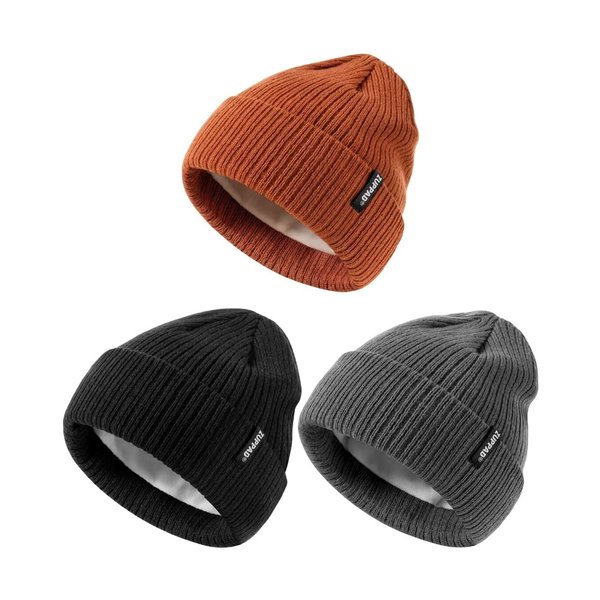 ZUPPAD Baby Beanie Hats, 3-Pack Winter Knit Hats with Fleece Lining for Boys and Girls (Dark Orange, Grey, Black)