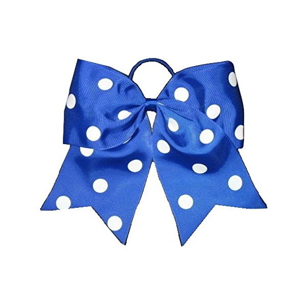 NEW "POLKA-DOT Royal Blue" Cheer Bow Pony Tail 7 Inch Girls Hair Cheerleading Practice Football Games Dance Uniform Hairbow Grosgrain Ribbon