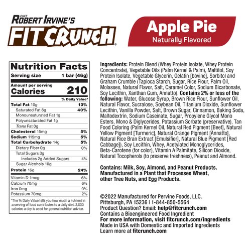 FITCRUNCH Snack Size Protein Bars, Designed by Robert Irvine, 6-Layer Baked Bar, 3g of Sugar, Gluten Free & Soft Cake Core (9 Bars, Apple Pie)