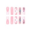 DANMANR Fake Nails French Long Press on Coffin Nails Crystal Full Cover Acrylic Shiny Fake Nails for Women and Girls 24PCS