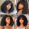Short Bob Curly Human Hair Wigs with Bangs Wear and Go Glueless None Lace Front Human Hair Wigs for Black Women 180% Density Brazilian Unprocessed Virgin Kinky Curly Fringe Bang Wig Human Hair 14 inch