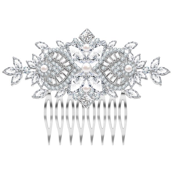 Wedding Hair Side Comb Art Deco Accessory for Women Prom Women's Silver Rhinestone Crystal Vine Bridal Comb, Brides Hair Comb