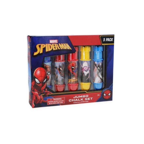 Spiderman Character Themed Jumbo Sidewalk Chalk with Holder (5 Pcs) Outdoor Chalk for Kids, (Includes ST days of Summer Activity Pad) Driveway Chalk for Kids, Washable (Spiderman)