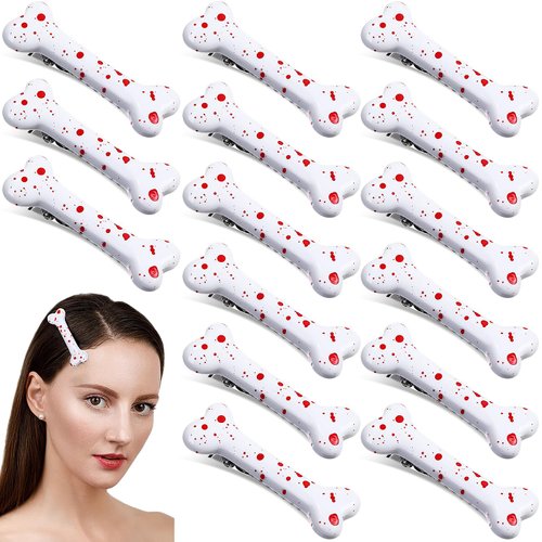 FineCheer 15 Pcs Halloween Hair Clips Dog Bone Hair Clips Bloodstain Hair Pins Cosplay Costume Hair Accessories Decorative Dog Bone Clips for Halloween Cosplay Events and Stage Performance Decoration