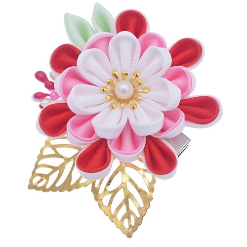 MIAO WU Japanese Hair Clip Cherry Blossom Japanese HairPin Kimono Hanfu Flower Hair pin Band Clip Japanese Hair Accessories for Women Girl (Red)