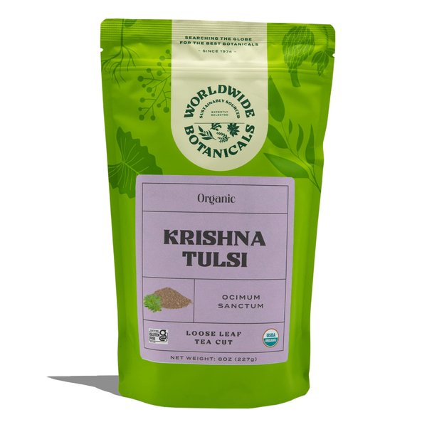 Worldwide Botanicals Organic Holy Basil Tea - Tulsi Krishna - Loose Leaf Premium Herbal Tea, 100% Pure Tulsi Holy Basil, Fair Trade, Adaptogenic Tea, Kosher, 8 Ounces