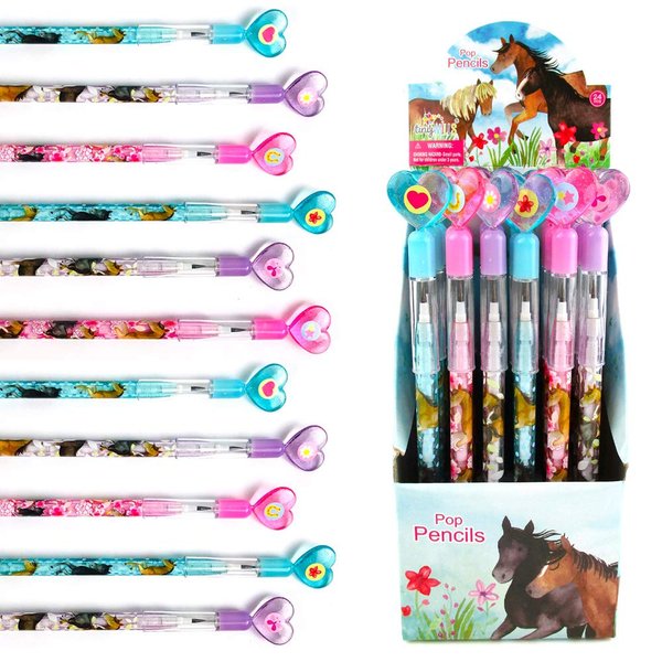 TINYMILLS 24 Pcs Horse and Pony Multi Point Stackable Pencil with Eraser for Horse Western Birthday Party Favor Prize Carnival Goodie Bag Stuffers Classroom Rewards Pinata Fillers