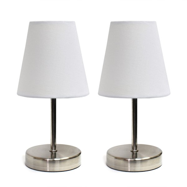 Simple Designs LT2013-WHT-2PK Sand Nickel Mini Basic Table Lamp with Fabric Shade 2 Pack Set
