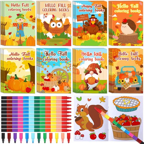 Funrous 24 Set Thanksgiving Coloring Book Bulk Mini with Crayons Turkey Party Favors Owl Coloring Activity Book Page Packs for Hello Fall Autumn Birthday Goodie Bags Stuffers Gifts Supplies (Owl)