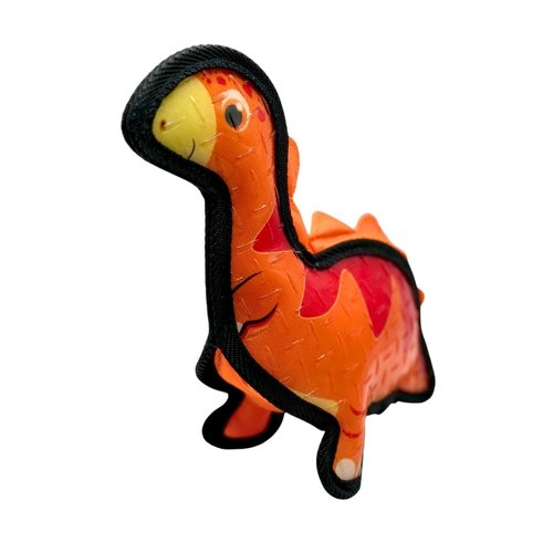 Tater's Choice Dinosaur Squeaky Dog Toy, Strong Stitching, Interactive Play, Medium (Orange)