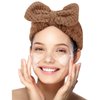 YISSION 2PCS Spa Headband with Bow No Slip Head Band for Face Wash Makeup Skincare Facial Headband Elastic Hair Band Microfiber Headbands for Women Girls (Pink Brown)