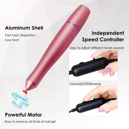 Nail Drill Machine, Moosec Electric Nail File 20000rpm - Portable Acrylic Nail Drill (Rose Gold)