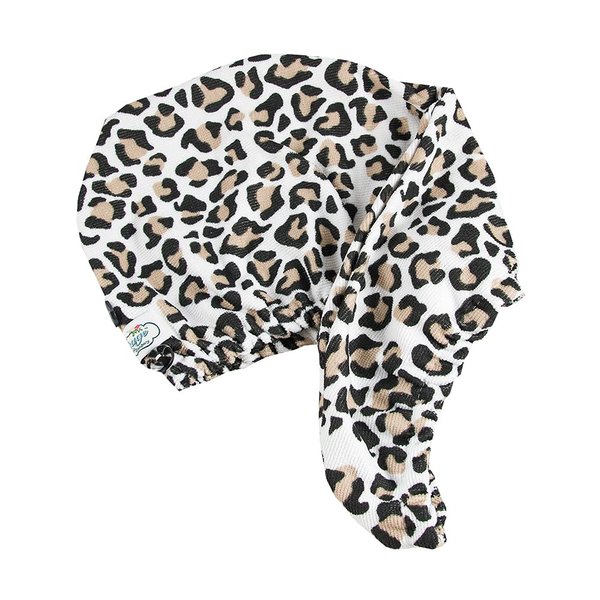 The Vintage Cosmetic Company Leopard Print Hair Turban, Lightweight Absorbant Microfibre Hair Towel, Hair Turban for Wet Hair, Quick Drying Frizz Free Hair, Leopard Print Design