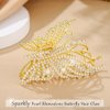 Yovic Fashion Rhinestone Butterfly Hair Clips Gold Bling Pearl Hair Claw Clip Sparkly Butterflies Hair Jaw Clips 1Pcs Hair Accessories for Women and Girls (Pearl Rhinestone Butterfly Clip)
